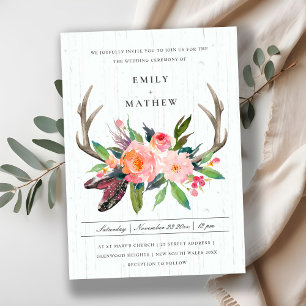 INVITATION BOHO BOHO BLUSH ANTLER MARIAGE CAMPAGNARD FLORAL E