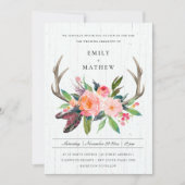 INVITATION BOHO BOHO BLUSH ANTLER MARIAGE CAMPAGNARD FLORAL E (Devant)