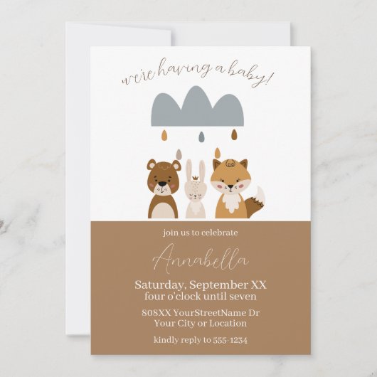 Invitation Boho Boho Boho Cute Woodland Bébé Animaux (Devant)