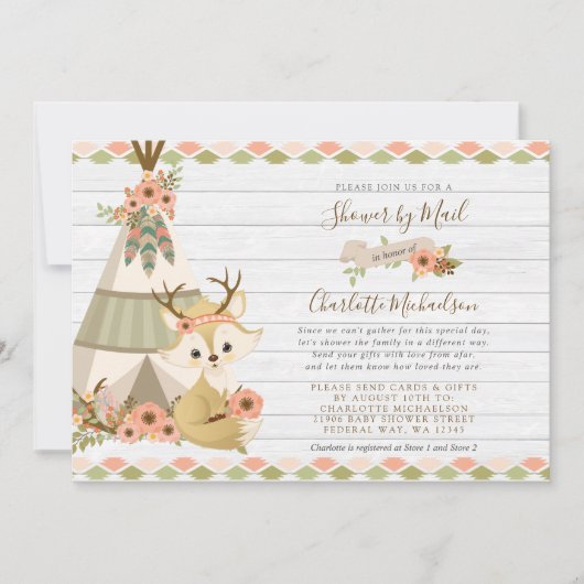 Invitation Boho Boho Rustique Woodland Par Courrier (Devant)