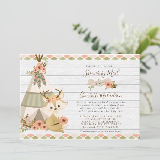Invitation Boho Boho Rustique Woodland Par Courrier (Debout devant)