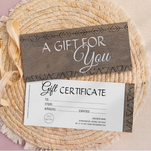 Invitation Boho bois rustique look certificat cadeau