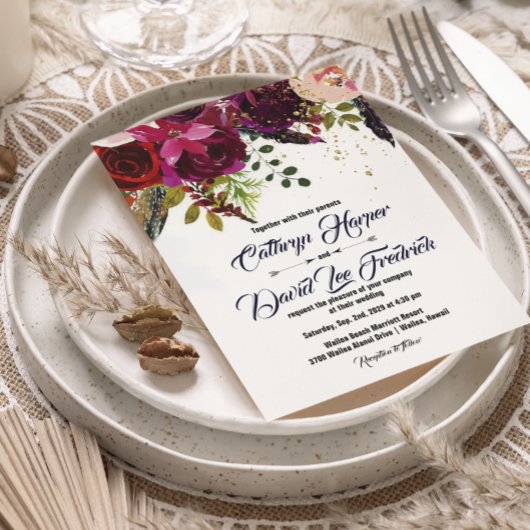 Invitation Boho Bold Burgundy Floral Mariage