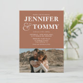 Invitation Boho bold names rétro 2 photos mariage terre cuite (Debout devant)