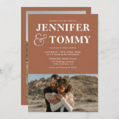 Invitation Boho bold names rétro 2 photos mariage terre cuite (Devant / Derrière)