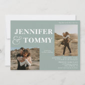 Invitation Boho bold names rétro 3 photos mariage sauge vert (Devant)