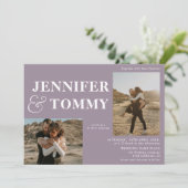 Invitation Boho bold names rétro 3 photos mariage violet (Debout devant)