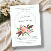 INVITATION BOHO BOOD FEATHER BLUSH FLORAL WREATT MARIAGE