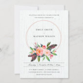 INVITATION BOHO BOOD FEATHER BLUSH FLORAL WREATT MARIAGE (Devant)