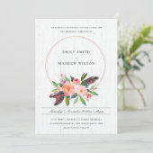 INVITATION BOHO BOOD FEATHER BLUSH FLORAL WREATT MARIAGE (Debout devant)