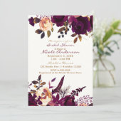 Invitation Boho Bordeaux Maroon Floral Fête des mariées d'aut (Debout devant)