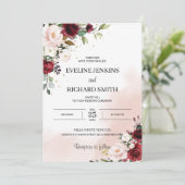 Invitation Boho bordeaux rose pâle bohème (Debout devant)