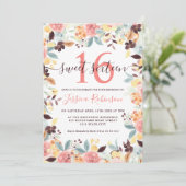 Invitation Boho bordeaux rustique photo florale Sweet 16 (Debout devant)