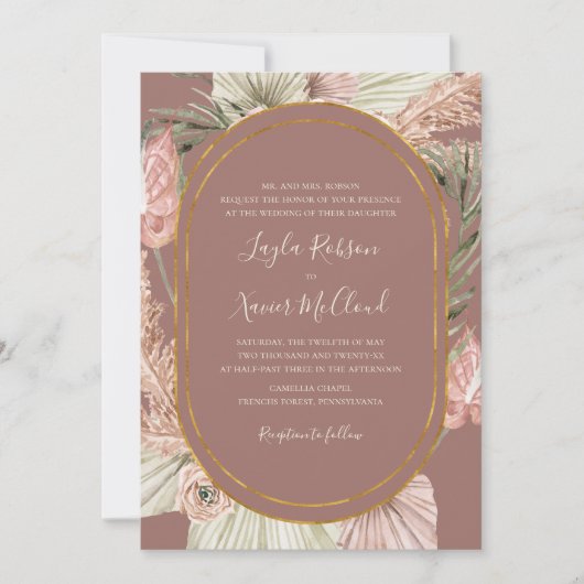 Invitation Boho Botanical | Dusty Rose Mariage traditionnel (Devant)
