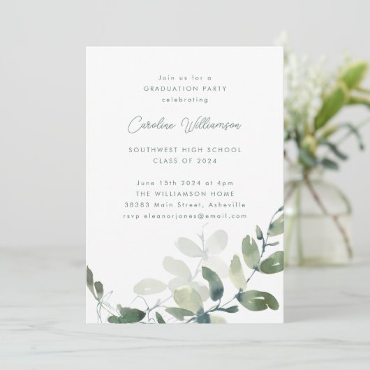 Invitation Boho Botanical Eucalyptus Rustic Graduation Party (Debout devant)