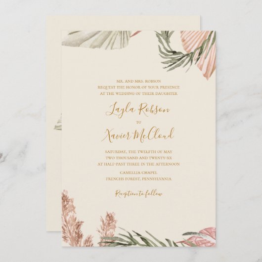 Invitation Boho Botanical | Mariage traditionnel simple ivoir (Devant / Derrière)