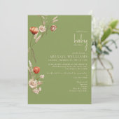 Invitation Boho Botanical Moss Green & Cream Baby shower (Debout devant)