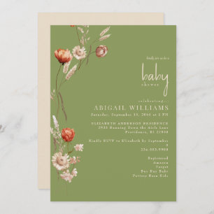 Invitation Boho Botanical Moss Green & Cream Baby shower