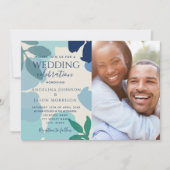 Invitation Boho Botanical Navy Dusty Blue Photo Mariage (Devant)