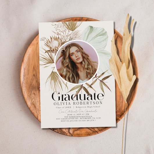 Invitation Boho Botanical Reviera Terme Photo Graduation