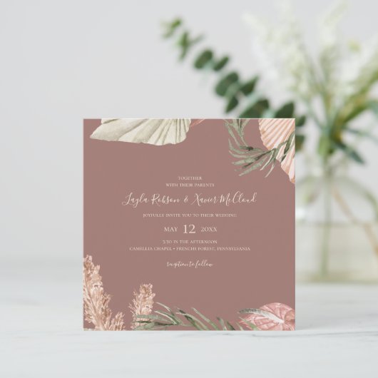 Invitation Boho Botanical | Simple Dusty Rose Mariage Carré (Debout devant)