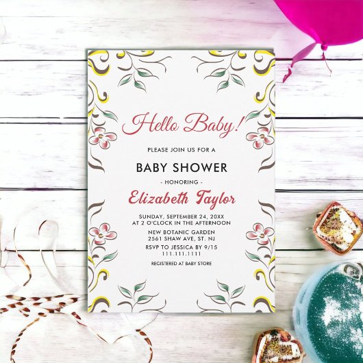 Invitation Boho Botanique Aquarelle Baby shower Floral
