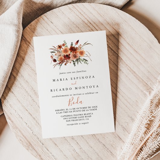 Invitation Boho Botanique Automne Floral Mariage espagnol