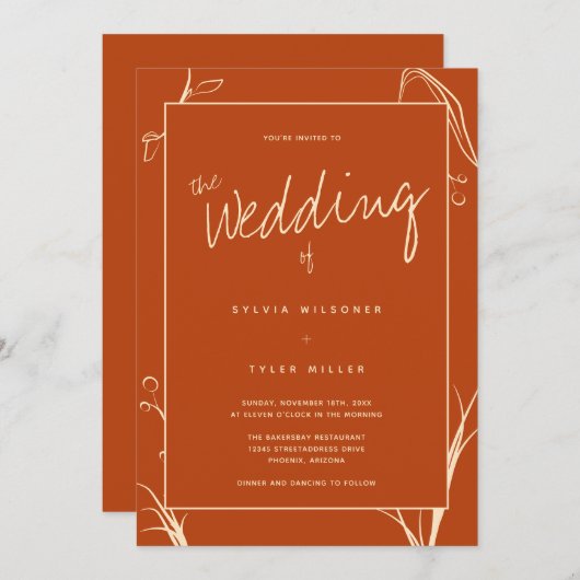 Invitation Boho Botanique Burnt Orange Mariage (Devant / Derrière)