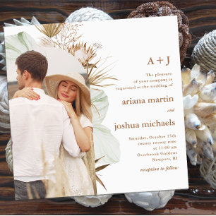 Invitation Boho Botanique cadre photo Monogramme Mariage