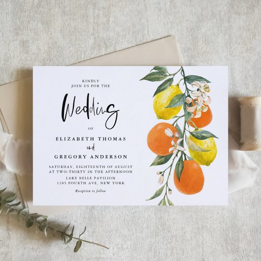 Invitation Boho Botanique Citrons et Oranges Garland Mariage