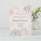 Invitation Boho Botanique Feuilles rose bleu Mariage (Debout devant)