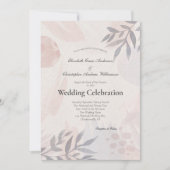 Invitation Boho Botanique Feuilles rose bleu Mariage (Devant)
