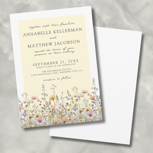 Invitation Boho Botanique Fleur sauvage Jaune Floral Mariage