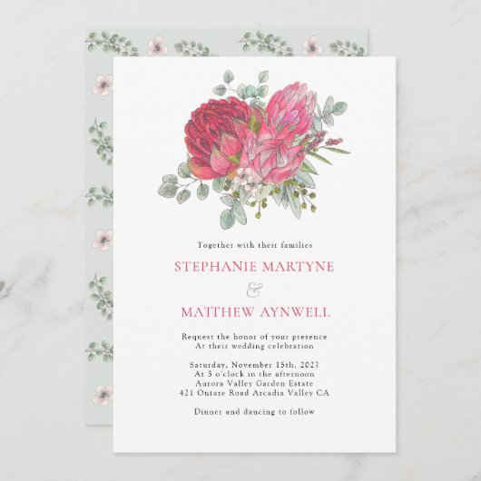 Invitation Boho Botanique Floral Eucalyptus Mariage (Devant / Derrière)