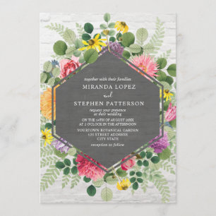 Invitation Boho Botanique Floral Mariage de briques géométriq