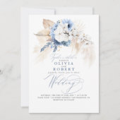 Invitation Boho Botanique Floral moderne Dusty Blue Mariage (Devant)