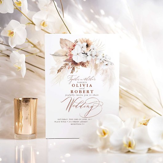 Invitation Boho Botanique Floral Moderne Mariage en terre cui