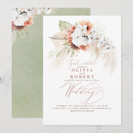Invitation Boho Botanique Floral Terracotta Sage Mariage (Devant / Derrière)