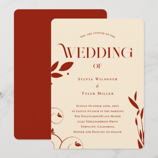 Invitation Boho Botanique Mariage beige (Devant / Derrière)