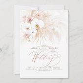 Invitation Boho Botanique Orchidées Blanches Pampas Mariage e (Devant)