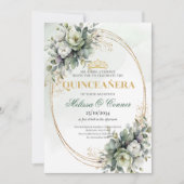 Invitation Boho Botanique Quinceañera Verdure Or (Devant)