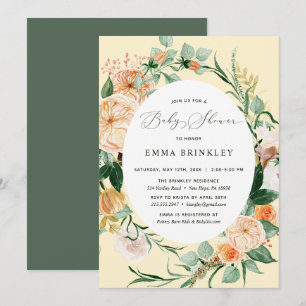 Invitation Boho Botanique Sexe Baby shower jaune neutre