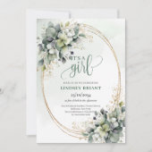 Invitation Boho Botanique Vert Blanc Foliage C'est Une Fille (Devant)