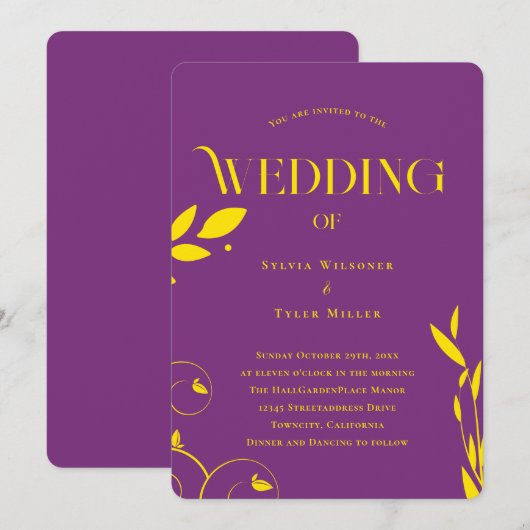 Invitation Boho Botanique violet Mariage (Devant / Derrière)