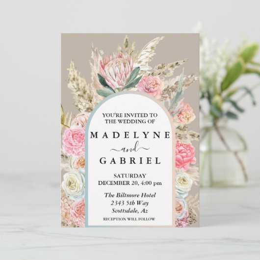 Invitation Boho Bouquets Pampas Arche Cadre (Debout devant)