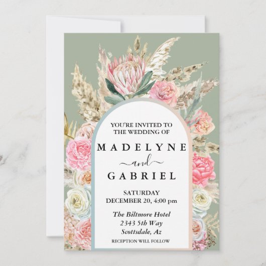 Invitation Boho Bouquets Pampas Arche Cadre (Devant)