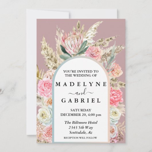 Invitation Boho Bouquets Pampas Arche Cadre (Devant)