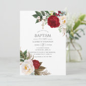 Invitation Boho Bourgogne - Baptême Floral Marsala (Debout devant)