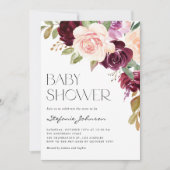 Invitation Boho Bourgogne et fleurs de pêche Baby shower d'au (Devant)