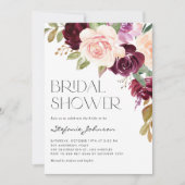 Invitation Boho Bourgogne et fleurs de pêche Fête des mariées (Devant)